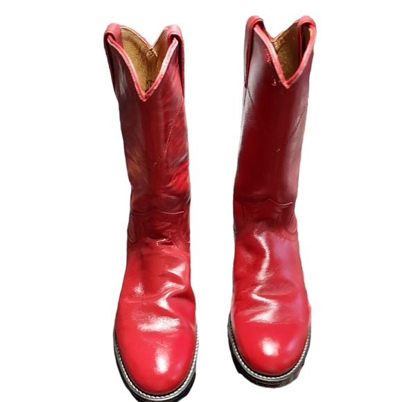 Justin Boots Shoes - Justin cherry red roper boots leather women's 6b vintage classic pull-on